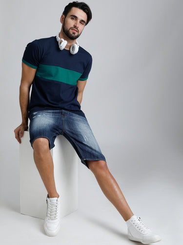 Men Navy Blue Round Neck T-shirt